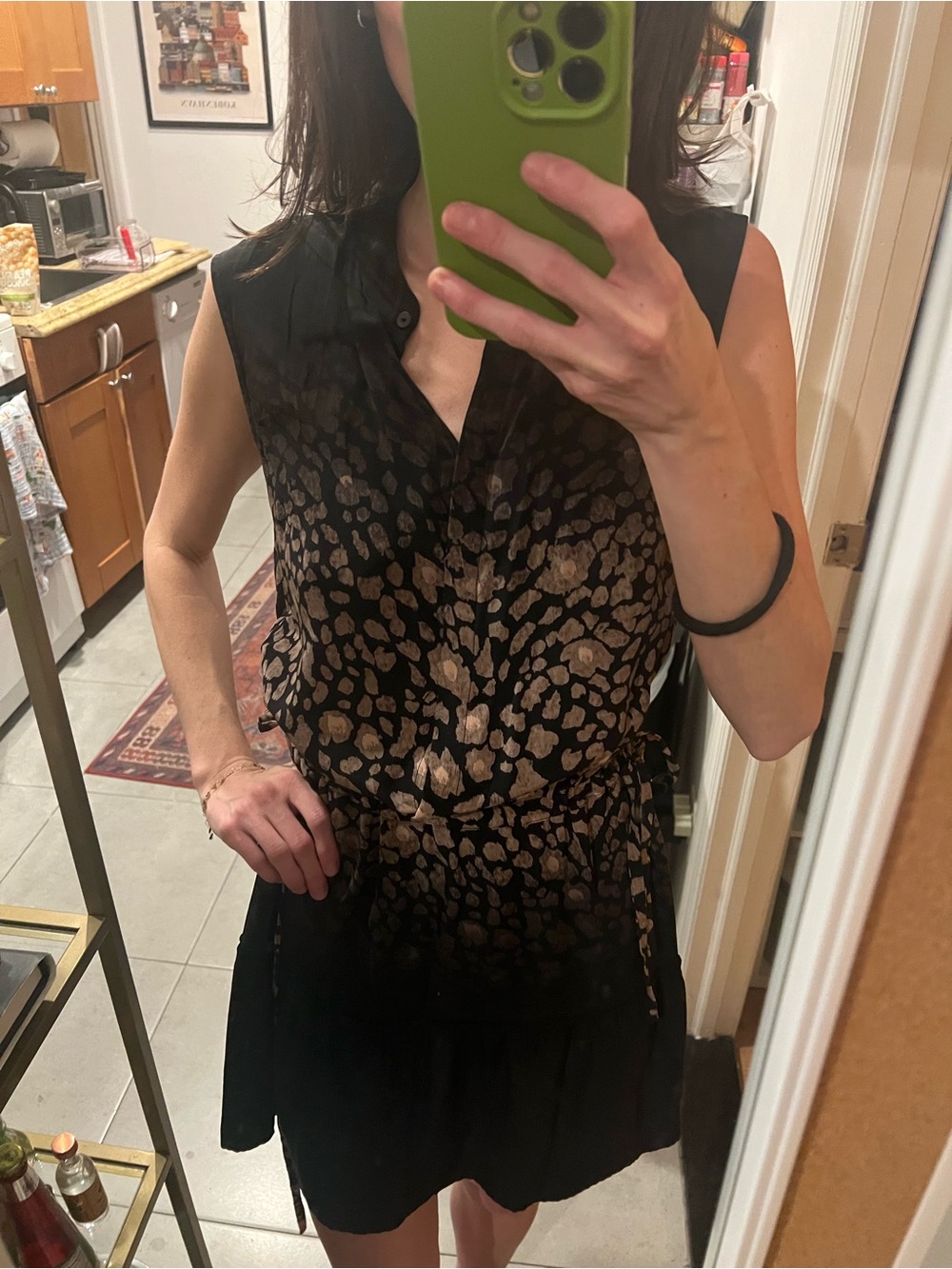 AllSaints Black Mini Dress with Metallic Leopard Print